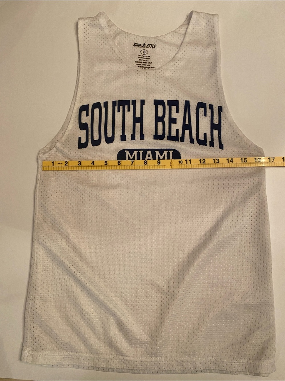 surf style White Men's 'South Beach' Swim Tank with Navy Print